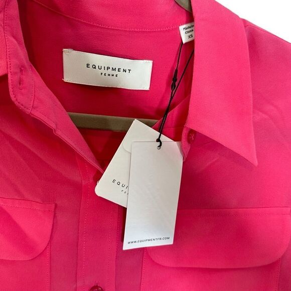 Equipment Slim Signature Pink Silk Long Sleeve Button Up Shirt | Size S - Picture 6 of 10